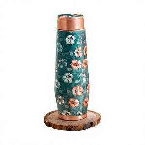 Ayurvedic Floral Pattern Pure Copper <b>Thermos</b> Portable Drinkware for Travel - Product Image 1