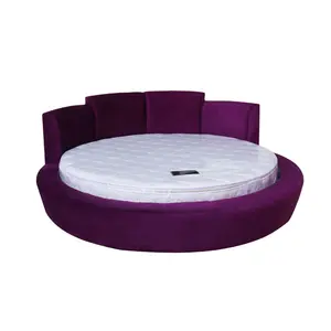 Oem 현대 레토 Matrimoniale 1 세트 부드러운 원형 침대 프레임 퀸 덮개를 씌운 원형 침대 침실을 위한 특별한 모양 론드 침대