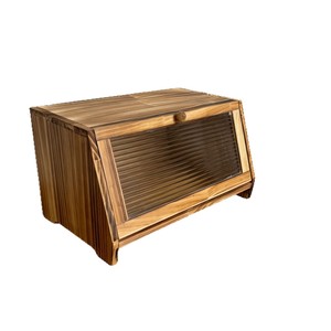 <b>Wooden</b> <b>Bread</b> <b>Box</b> Double Layer With Glass Door Kitchen Storage For <b>Bread</b> - Product Image 4