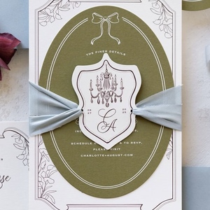 Juego de Invitaciones de Boda de Lujo con Impresión Tipográfica, Monograma en Relieve Personalizado, Papel Elegante, Cinta Decorativa, Tarjeta de Felicitación con Detalles de RSVP - Product Image 2