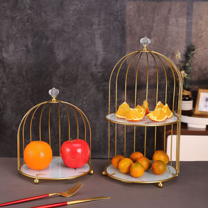 Turning Direction Gold Birdcage Fruit <b>Plate</b> Metal 2 Tier Home Office Dessert Display <b>Rack</b> Storage Stand - Product Image 1