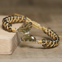 Bracelet en pierre de cristal fumée fait à la main pour femmes et hommes, bracelet à double couche tressé en pierres précieuses, réglable, tempérament