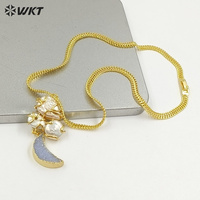 WT-JN399 Colliers avec pendentif en pierre en forme de lune, design unique, plaqué or, perle naturelle, pour femme, bijoux décoratifs quotidiens