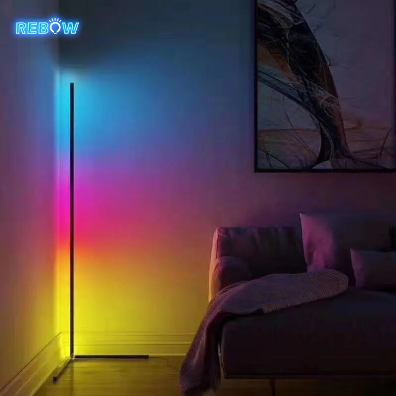 Rebow Drop Shipping Minimalist RGB ışık uzaktan kumanda Modern İskandinav avrupa Tripod LED köşe zemin lambası