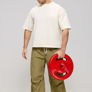 Мужские укороченные футболки оверсайз из 100% хлопка 260 г, спортивные, с цифровой и трафаретной печатью для фитнеса и тренажерного зала - Product Image 4