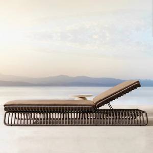 Chaise longue de luxe moderne en bois massif, durable, antiseptique, en teck, pour l'extérieur, avec coussin en rotin, pour <span class=keywords><strong>h</strong></span>ôtel, plage, piscine - Product Image 3