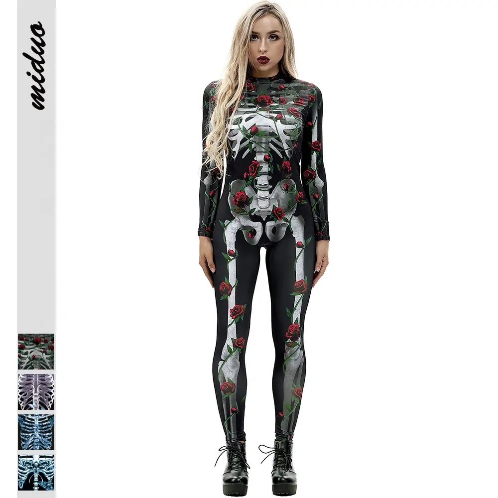 Costumes multicolores pour femmes, nouveau, tendance Halloween, combinaisons à manches longues, body une pièce, combinaison pour adultes, vente en gros