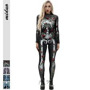 Wholesale Multi-color Skull Trendy Personality Halloween Ladies Costumes Adult Jumpsuits Long sleeve One piece Bodysuits Catsuit