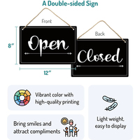 Panneau de signalisation personnalisé durable ouvert/fermé pour porte d'entreprise, double face, blanc et noir, en PVC écologique, avec corde de suspension