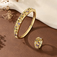 Parure de bijoux multicolores 4 pièces : collier, boucles d'oreilles, bracelet, bague – Bijoux fantaisie en cristal coloré pour mariée et soirée, vente en gros pour femmes