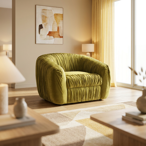 Fauteuil individuel de salon, style rétro, fauteuil paresseux moderne et simple, fauteuil de designer, fauteuil lounge en velours vert Olivier - Product Image 1
