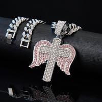 Vente en gros unisexe mode Bling strass croix ailes pendentif collier glacé Hip Hop chaîne cubaine pendentif bijoux