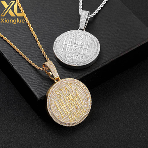 Trendy Fashion Bling Hiphop Shiny Stylish Jewelry Iced <b>Striking</b> Baguette Zircon Brass Letter Round <b>Plate</b> Pendant Necklace - Product Image 5