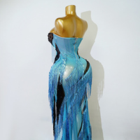 Robe de scène pour femmes, salsa latine, samba, danse de salon, sans bretelles, à franges, à paillettes, maxi, costume de performance, sur mesure, tenue de fête drag queen