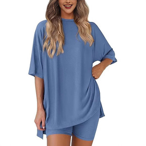 Ensemble décontracté pour femme, col rond, short ample fendu, couleur unie, pantalon trois-quarts, style japonais coréen, tailles XS S M L XL XXL - Product Image 3