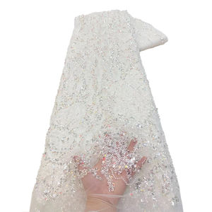 NI.AI奢华刺绣亮片珠蕾丝面料珍珠薄纱蕾丝面料亮片网眼面料蕾丝带珠 - Product Image 1