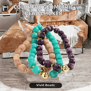 Collier tendance en perles rondes colorées, bijoux de créateur tendance, cadeau tendance, collier géométrique doré CCB, unisexe - Product Image 2