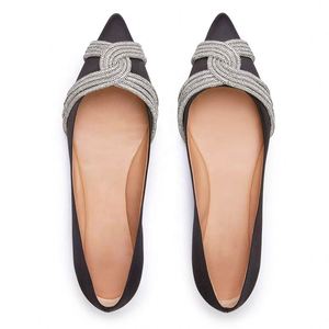 รองเท้าบัลเล่ต์แบบสวมปลายแหลมสีดำผ้าซาตินประดับคริสตัลวิบวับ น้ำหนักเบา สำหรับผู้หญิง ฤดูร้อน/ฤดูใบไม้ร่วง 2025 - Product Image 4