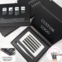 Fibres PBT coréennes, bouquets de cils pré-collés, effet wispy, kit de cils en bouquets DIY avec pince, réutilisables, 7-10 jours, sans colle, cils à presser
