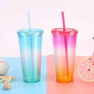 Branded Bubble Tea Trinkbecher Wasser flaschen mit Deckel Kunststoff mit großer Kapazität mit Strohhalm und Silikon hülsen Gute Qualität 1000ml