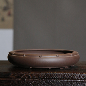 กระถางบอนไซดินเผาสีม่วงทรงกลองสไตล์โบราณ งานเซรามิกอี้ชิงจากจีน - Product Image 1