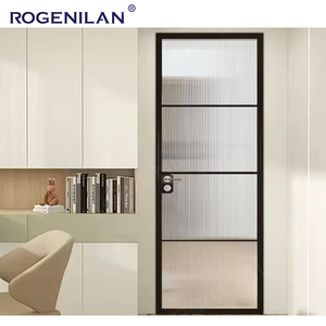 Puerta Francesa de Doble Hoja ROGENILAN con Rejilla, Vidrio Esmerilado de una Sola Hoja, Interior de Aluminio con Cerradura, Puertas Batientes - Product Image 2