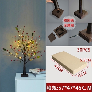24 LED nero illuminazione artificiale con bacca rossa a batteria Mini albero artificiale lampada da tavolo festa di nozze a casa <span class=keywords><strong>natale</strong></span> - Product Image 5