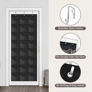 Organisateur de chapeaux à suspendre sur la porte, 24 poches, support de rangement transparent pour casquettes de baseball, fixation murale avec 3 crochets, noir - Product Image 4
