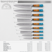 Ensemble de couteaux Santoku en acier Damas 9 pièces pour chef professionnel, outils de cuisine multifonctionnels en résine, vente en gros pour la cuisine à domicile