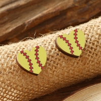 Boucles d'oreilles clous tendance en bois léger en forme de cœur 2026 pour filles (thèmes : Ballons de sport, Basketball, Volleyball, Baseball)