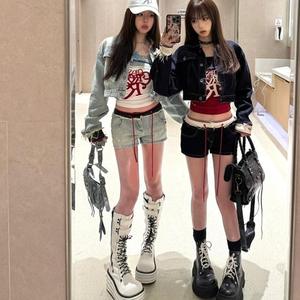 Short en jean noir moulant élastique pour <span class=keywords><strong>femme</strong></span>, style américain, taille haute, amincissant, coupe trapèze, collection été 2025 – Nouveauté tendance - Product Image 5