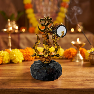 Idole Shiva Trishul finition or avec Om Damru et Rudraksha, 5 pouces, trident de Mahadev, objet décoratif pour temple, bureau, voiture et maison - Product Image 4