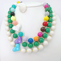 CH-LAN1266 Trendy Rood Wit Zwart Ronde Kraal Ketting Acryl Kraal Ketting Koper Hart Charms Ketting Sieraden Groothandel