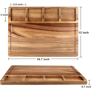 Tabla de cortar de madera de acacia con divisores, ideal para cortar verduras, frutas y pan; de doble cara con fregadero; venta al por mayor. - Product Image 2