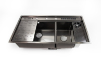 Évier de cuisine intelligent à double bac et trois trous, personnalisé en usine, noir, à capteur ultrasonique avec lave-vaisselle automatique