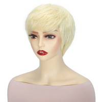 Perruque courte en cheveux humains naturels, couleur blonde 023, sans dentelle, pour femmes noires et blanches, avec frange asymétrique