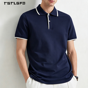 High Quality Men Cotton <b>Polo</b> Shirt Navy Blue <b>White</b> Contrast Tipping Short Sleeve Old Money Style Summer Luxury Casual <b>Polo</b> - Product Image 1
