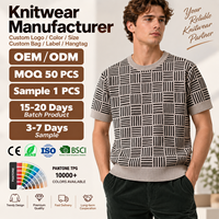 Pull Homme en Tricot Jacquard Géométrique Personnalisé avec Logo OEM, Manches Courtes, Col Rond, T-shirt Décontracté