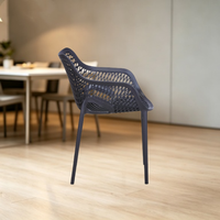 Chaise en plastique noire ajourée avec accoudoirs, empilable, pour extérieur, patio, jardin, bistrot, restaurant