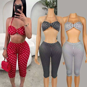 Nuovo Set Due Pezzi da <span class=keywords><strong>Donna</strong></span> all'Ingrosso, Top <span class=keywords><strong>Sexy</strong></span> con Stampa a Pois e Pantaloni, Completo Moda Femminile - Product Image 1