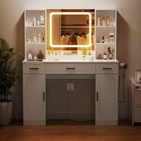 Meubles de chambre à coucher blancs de style moderne Coiffeuse à panneaux de bois éclairée par LED avec rangement en option pour l'appartement