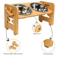 Support surélevé pour gamelles d'animaux en bambou, hauteur réglable, avec 2 gamelles en acier inoxydable pour chiens et chats, vente en gros