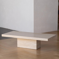 Table basse rectangulaire moderne en travertin Cammy Stone avec plateau en marbre, style industriel, pour salon, hôtel, appartement, villa