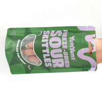 Bolsa de Embalaje Personalizada para Caramelos Ácidos, con Ventana y Orificio para Colgar, con Cierre Hermético, para Snacks Liofilizados tipo Skittles