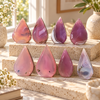 Ornement en Agate Rose Teintée en Forme de Goutte d'Eau, Sculpture de Pierre Précieuse Polie pour Décoration de Table et d'Intérieur