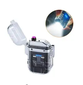 Transparent Waterproof Electronic Double Arc electric lighter Rechargeable Windproof USB Pulse Lighter with LED flash Light