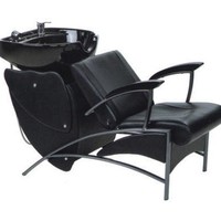 Fauteuil de lavage semi-inclinable Dongkai pour salon de coiffure, avec cadre en métal et revêtement en cuir, design rotatif, style luxueux