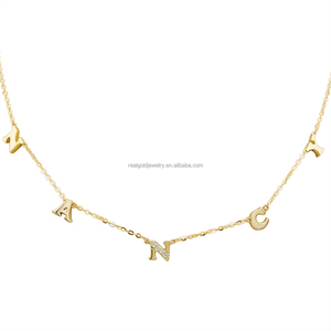 Collar personalizado con nombre de oro auténtico de 9K, <span class=keywords><strong>cadena</strong></span> con colgante de letra <span class=keywords><strong>inicial</strong></span> de oro macizo para regalos - Product Image 1