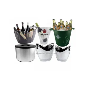 Food Grade 4L 10L Black Silver Custom Logo Round Beer Champagne Wine Ice Bucket Plastic Bucket With Lid