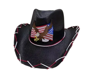 Chapeaux de cowboy plats élégants en paille pour femmes Chapeaux de paille vintage à large bord